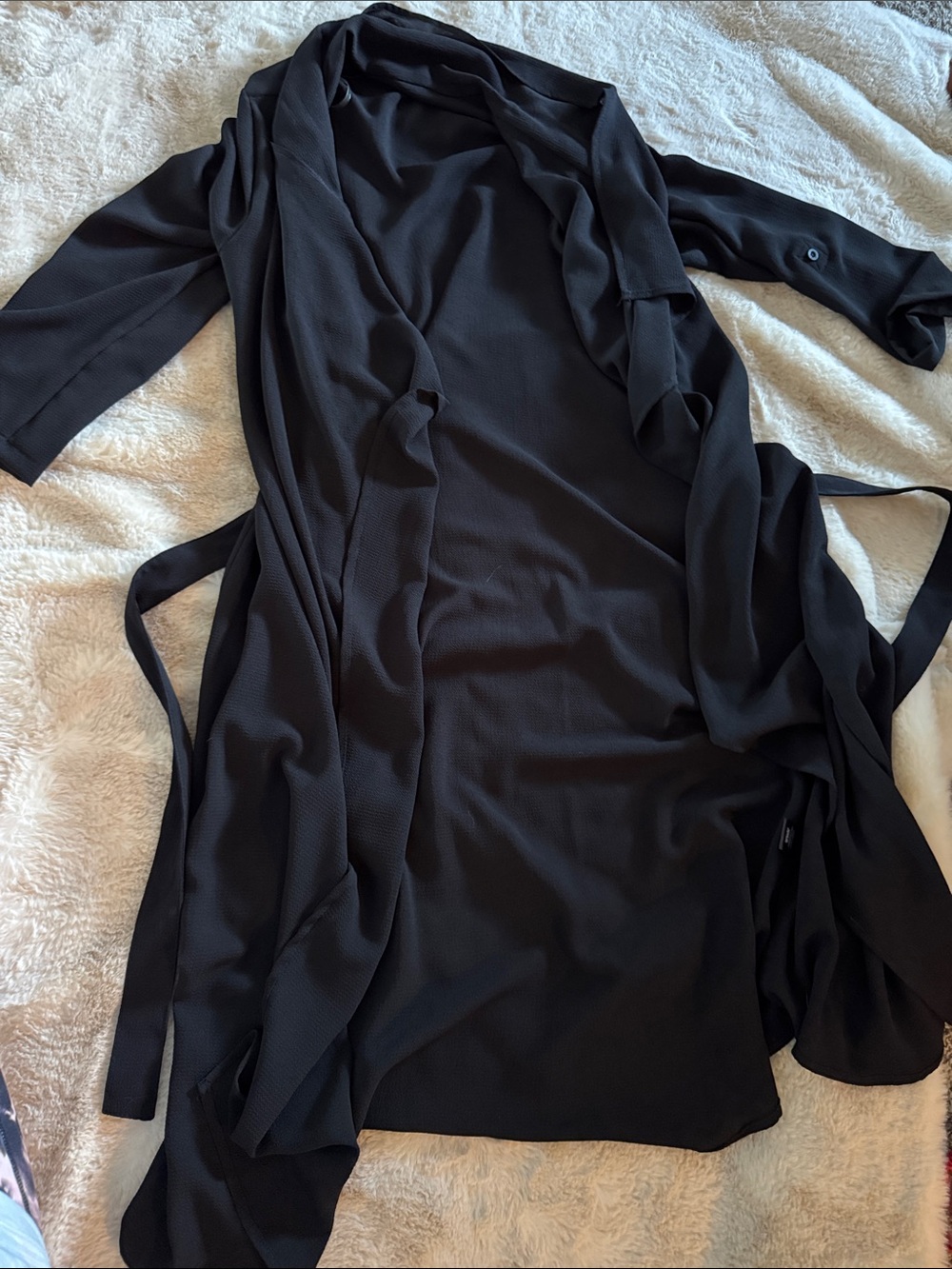 Black Women's Draped Open-Front Cardigan Jacket